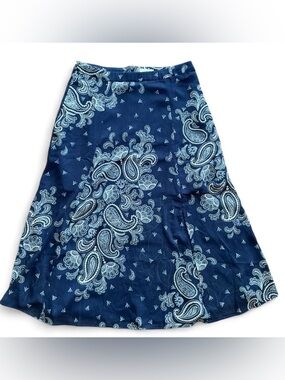 Cowgirl Boho Navy Blue Paisley Print Midi Skirt